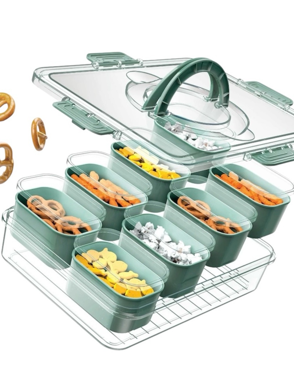 🆕CWC 8-Compartment Snackle Box, Charcuterie and Snack Container, Sage Color - Picture 3 of 6